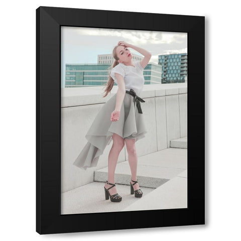 Rooftop Fashion Mood. Black Modern Wood Framed Art Print by Kristiano