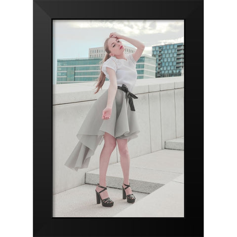 Rooftop Fashion Mood. Black Modern Wood Framed Art Print by Kristiano