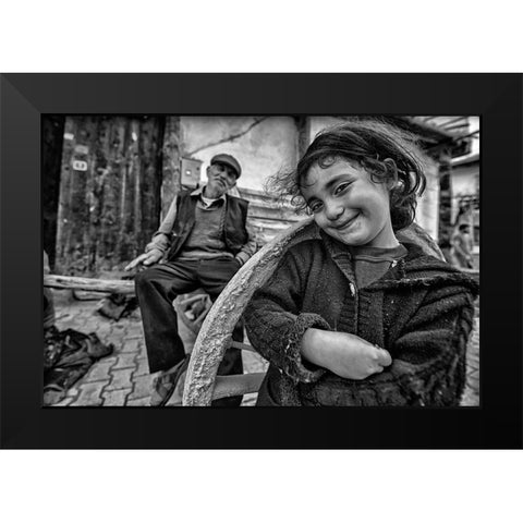 Happy Eyes Black Modern Wood Framed Art Print by Aydogdu, Veli