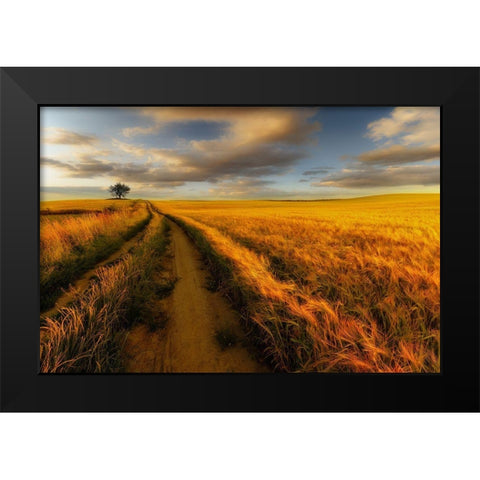 Yellow Black Modern Wood Framed Art Print by Krol, Piotr