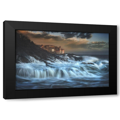 Tellaro Water Fall Black Modern Wood Framed Art Print with Double Matting by Lazzarotti, Paolo