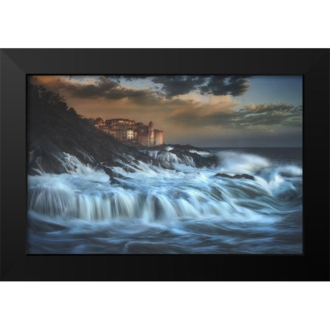 Tellaro Water Fall Black Modern Wood Framed Art Print by Lazzarotti, Paolo