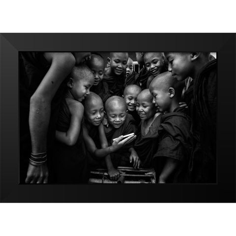 Happy Faces Black Modern Wood Framed Art Print by Song, Gunarto