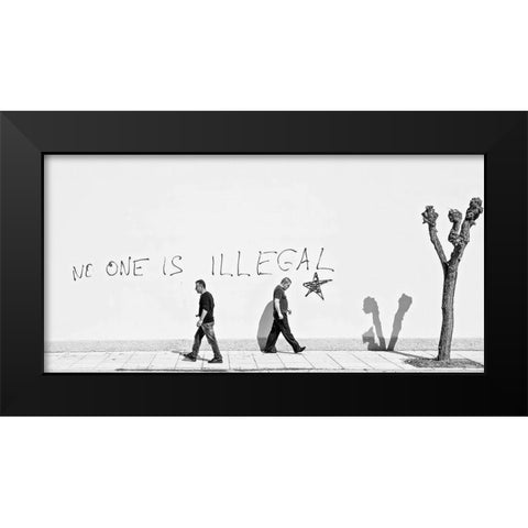 No One Is Illegal Black Modern Wood Framed Art Print by Sander, Martin