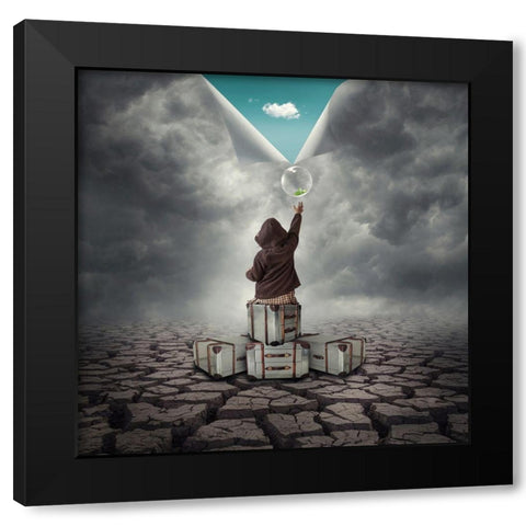 Hope Black Modern Wood Framed Art Print by Hardibudi