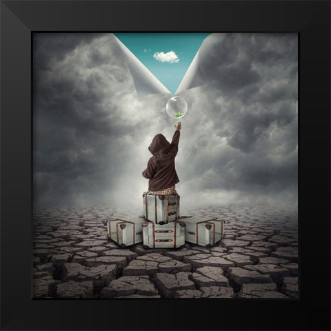 Hope Black Modern Wood Framed Art Print by Hardibudi