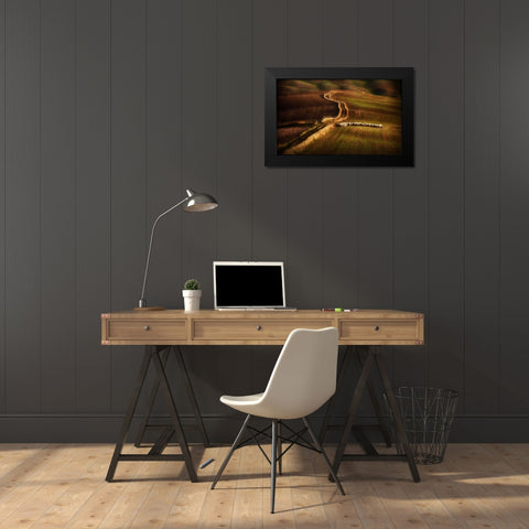 Crossing The Fields Black Modern Wood Framed Art Print by Svoboda Mqep, Peter