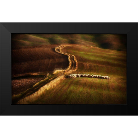Crossing The Fields Black Modern Wood Framed Art Print by Svoboda Mqep, Peter