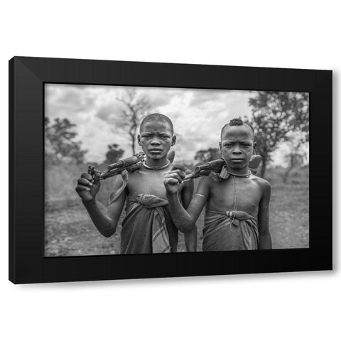 Young Wariors Black Modern Wood Framed Art Print by Solinski, Tomasz