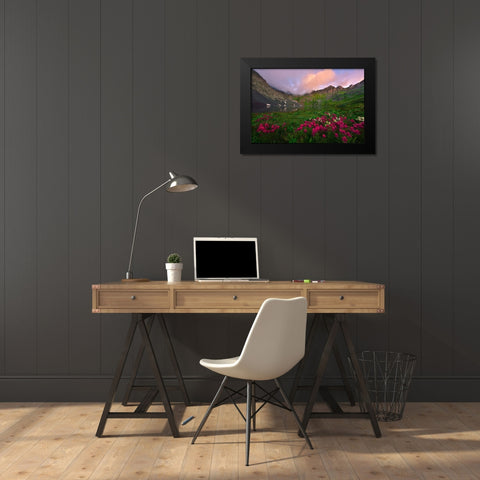 Clear Lake Dawn Black Modern Wood Framed Art Print by Xu, Mei
