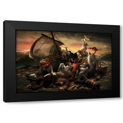 The Raft Of Halloween Black Modern Wood Framed Art Print by Kiciak, Christophe