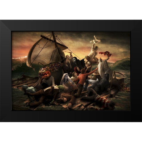 The Raft Of Halloween Black Modern Wood Framed Art Print by Kiciak, Christophe
