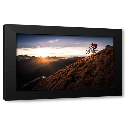 Live The Adventure Black Modern Wood Framed Art Print by Bertoncelj, Sandi