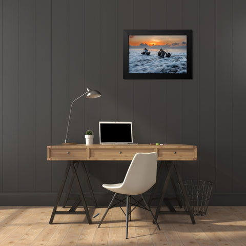 Collecting Seawater Black Modern Wood Framed Art Print by Raja, Pradeep
