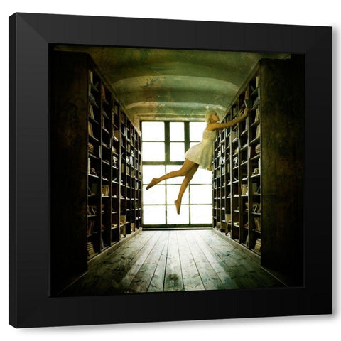 In The Library Black Modern Wood Framed Art Print by Darzi, Mike