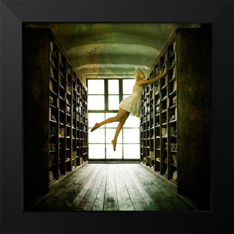 In The Library Black Modern Wood Framed Art Print by Darzi, Mike