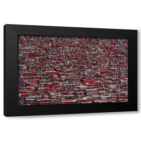 Red Houses Black Modern Wood Framed Art Print by Al-Jazeri, Ali