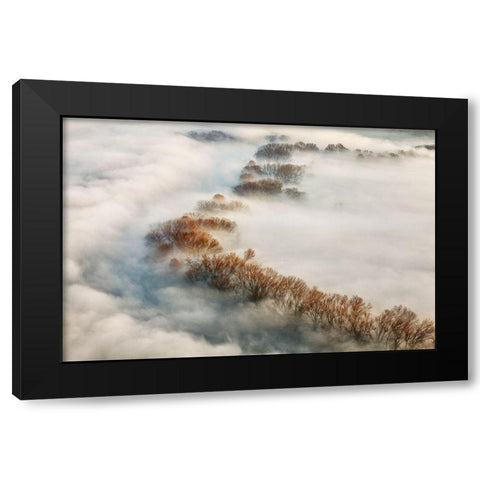 Foggy Valley Black Modern Wood Framed Art Print with Double Matting by Carozzi, Fiorenzo