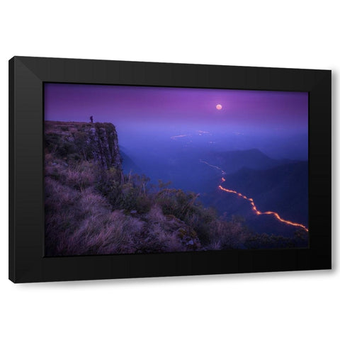 Planet Earth Black Modern Wood Framed Art Print with Double Matting by Sombrio, Raphael