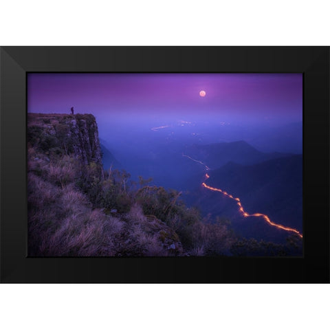 Planet Earth Black Modern Wood Framed Art Print by Sombrio, Raphael