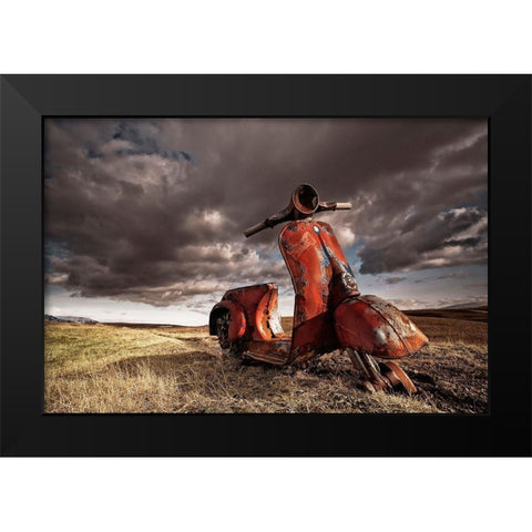 Vespa Black Modern Wood Framed Art Print by H. Ingibergsson, Torsteinn
