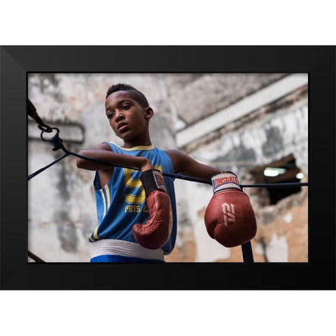 Boxing Black Modern Wood Framed Art Print by Ihyabozkurt