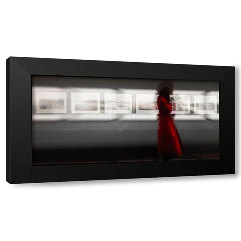 The Woman With The Red Coat Black Modern Wood Framed Art Print by Bartagnan