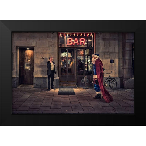 Supersanta Black Modern Wood Framed Art Print by Johansson, Martin