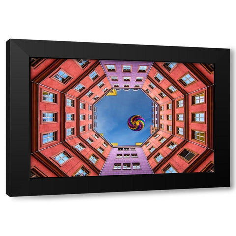 Shapes And Swirls Black Modern Wood Framed Art Print by Doyle, Renee