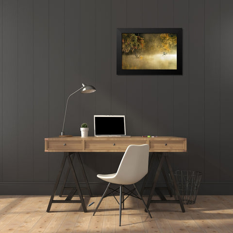 Egret Black Modern Wood Framed Art Print by Zhu, Hua