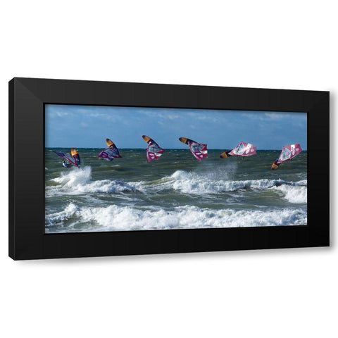 Surfer Jump Black Modern Wood Framed Art Print by Londal, Leif