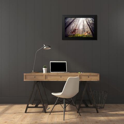 Small And Giant Creatures Of The Woods Black Modern Wood Framed Art Print by Ghizzi Panizza, Alberto