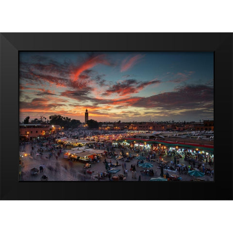 Sunset Over Jemaa Le Fnaa Square In Marrakech-Morocco Black Modern Wood Framed Art Print by Mirica, Dan