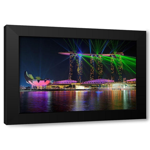 Marina Bay Sands Lasershow Black Modern Wood Framed Art Print by Fleckenstein, Martin