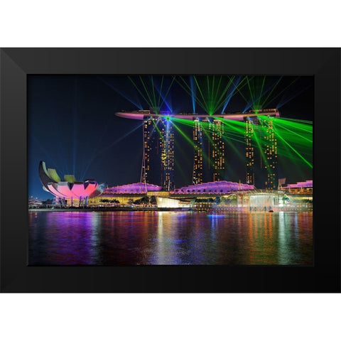 Marina Bay Sands Lasershow Black Modern Wood Framed Art Print by Fleckenstein, Martin