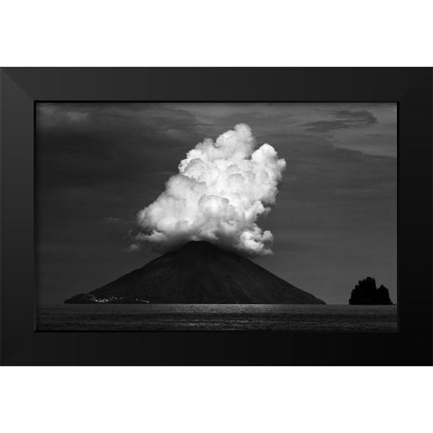 Stromboli Eruption Black Modern Wood Framed Art Print by Hawerkamp, Hans-Wolfgang
