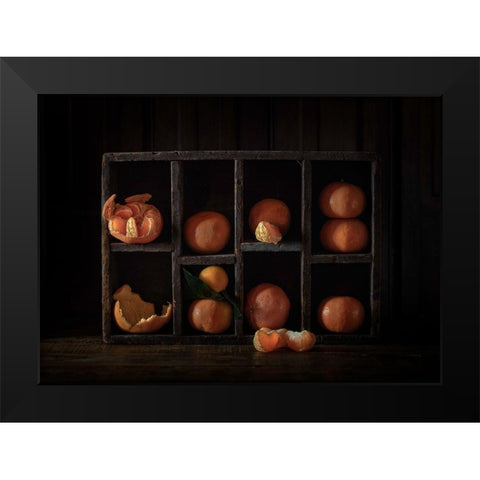 Still Life With Oranges Black Modern Wood Framed Art Print by Bonadio, Heather