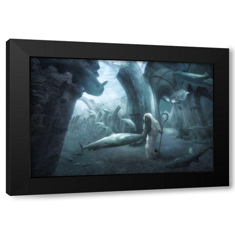 The Sea Shepherd Black Modern Wood Framed Art Print with Double Matting by Kiciak, Christophe