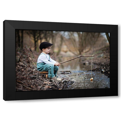 Fisherman Black Modern Wood Framed Art Print by Tomsickova, Tatyana