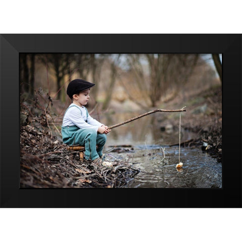 Fisherman Black Modern Wood Framed Art Print by Tomsickova, Tatyana