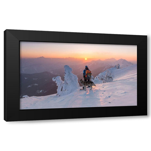 Snowboarder And His Dog Black Modern Wood Framed Art Print with Double Matting by Krivec, Ales