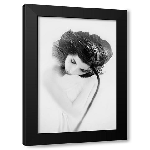 Flower Woman Black Modern Wood Framed Art Print by Ignatova, Desislava