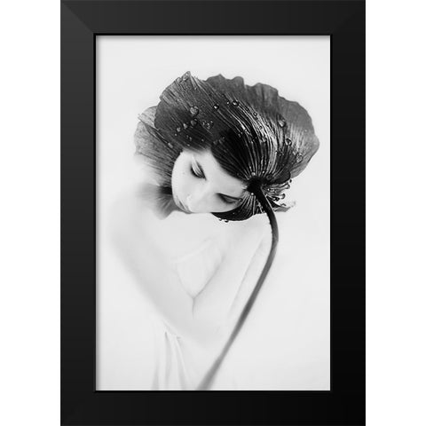 Flower Woman Black Modern Wood Framed Art Print by Ignatova, Desislava