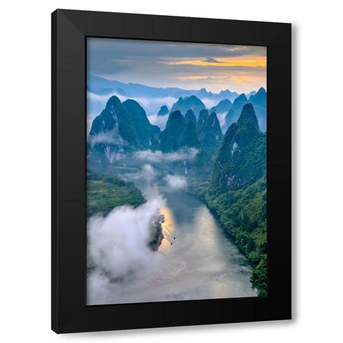 Li River Black Modern Wood Framed Art Print with Double Matting by Zhu, Hua