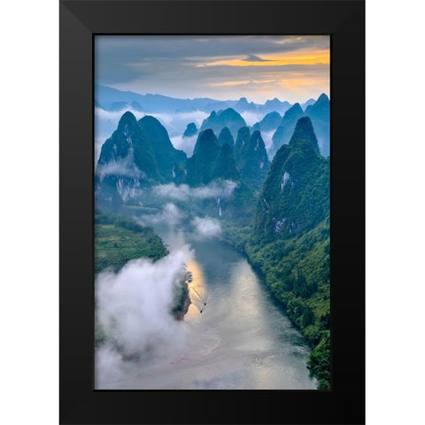 Li River Black Modern Wood Framed Art Print by Zhu, Hua