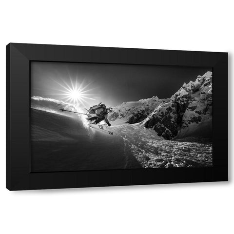 Snow Splash Over The Edge Black Modern Wood Framed Art Print by Bertoncelj, Sandi