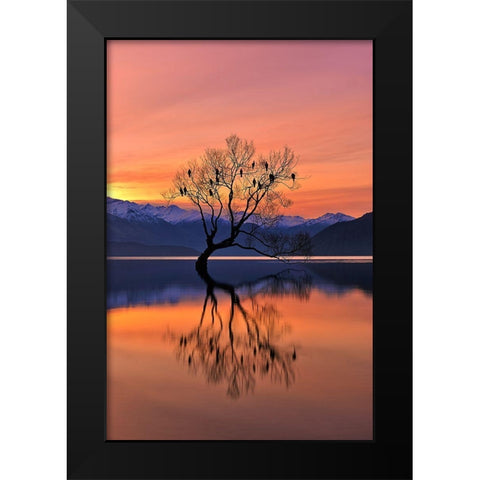 Lone Tree Is Not Lonely Black Modern Wood Framed Art Print by Xu, Mei