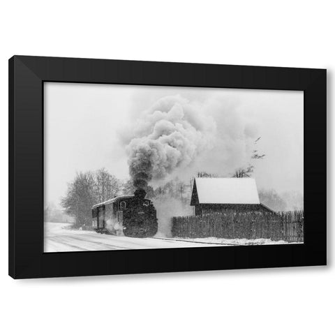 Old Train Hutulca Black Modern Wood Framed Art Print by Dorin Lucian, Sveduneac