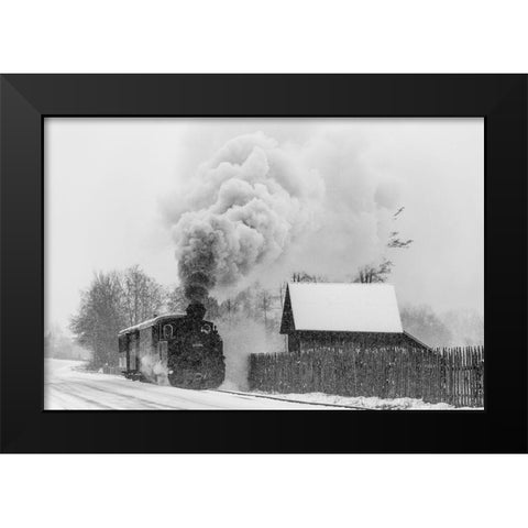 Old Train Hutulca Black Modern Wood Framed Art Print by Dorin Lucian, Sveduneac