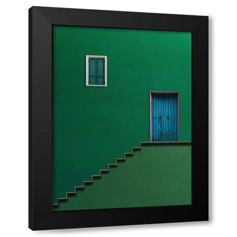 Blue Door Black Modern Wood Framed Art Print with Double Matting by Novillo, Alfonso